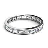 Symbolize your eternal love with this platinum eternity band, which is designed with baguette diamonds weighing approximately 1 1/2 ct. tw.