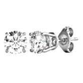 14K white gold 4-prong stud earrings with 2 round brilliant cut diamonds weighing approximately 1 1/2 ct. tw.