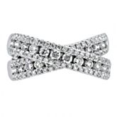 14K white gold crossover ring with 121 round brilliant cut diamonds weighing approximately 1 1/2 ct. tw.